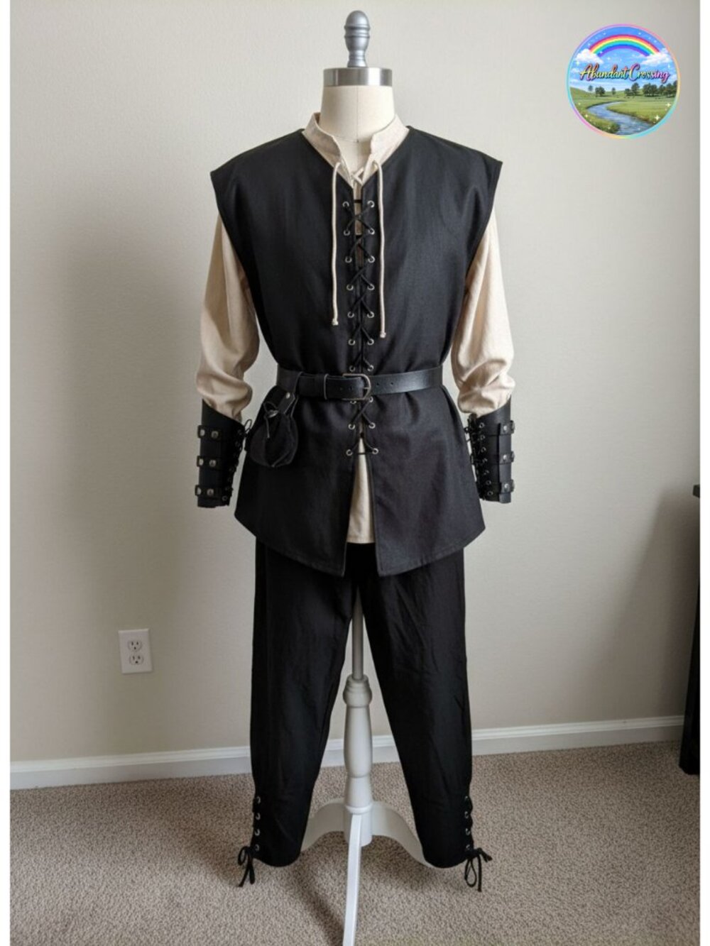 Men Renaissance Costume 6 Piece Medieval Viking Cosplay Set Cotton Linen